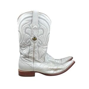 LOS ALTOS Men's GENUINE EEL WESTERN WHITE COWBOY BOOTS Size 7 EE